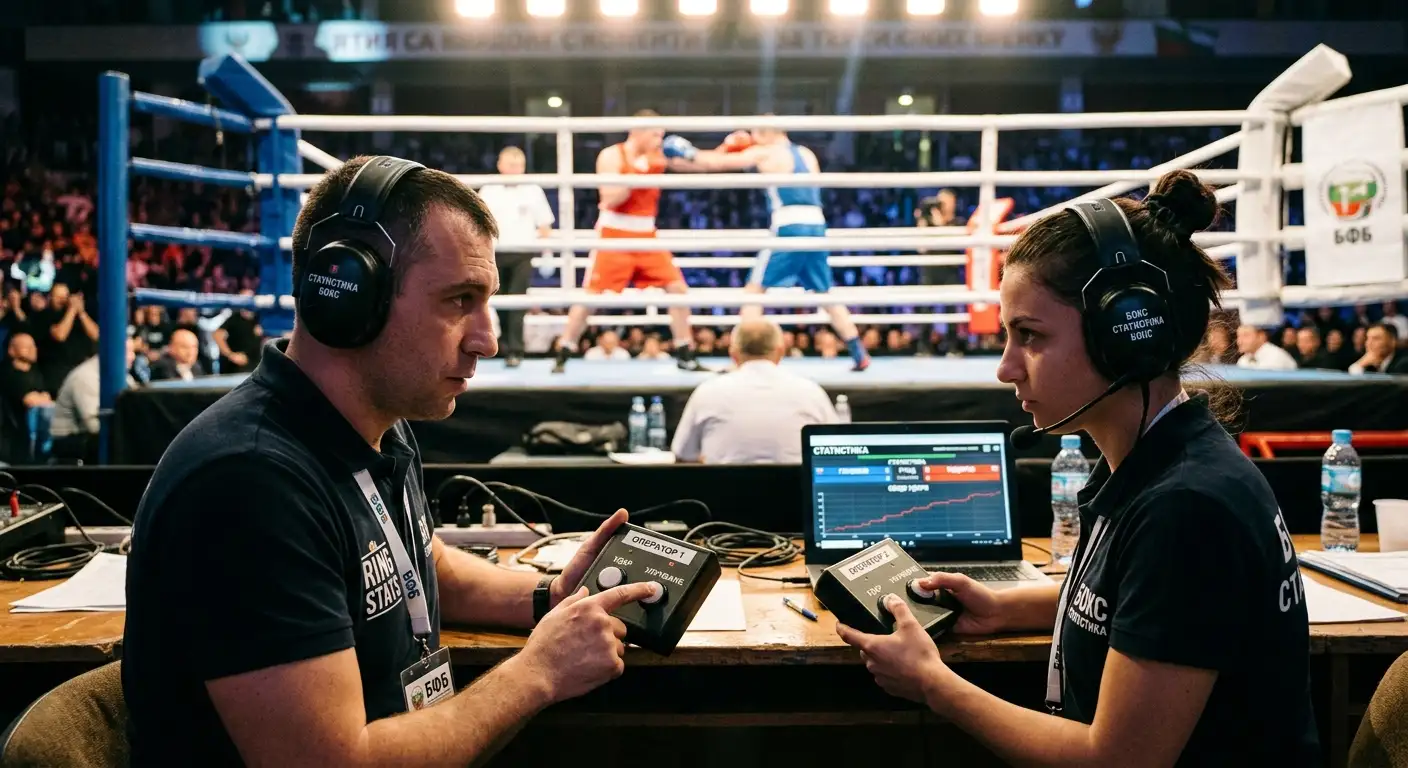 Технически екип брои удари край ринга — CompuBox статистика за брой нанесени удари