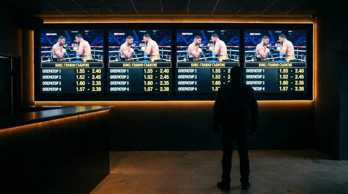 Лицензирани оператори в България — табло с бокс пазари при Winbet, efbet, Palms Bet и bet365